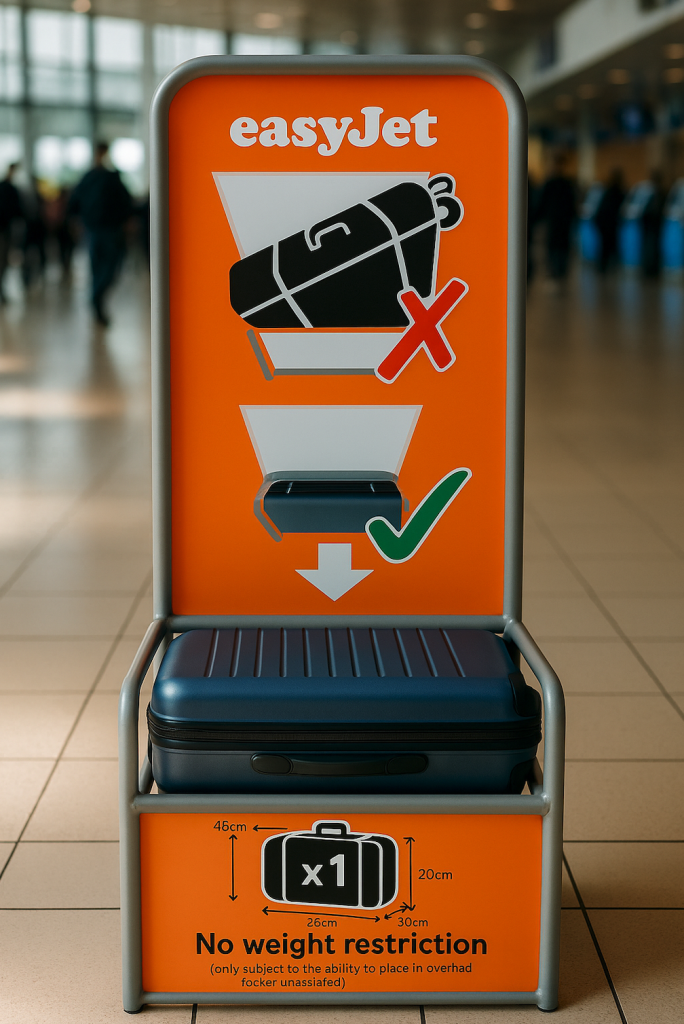ma valise delsey paris dans un gabarit easyjet à l'aéeroport